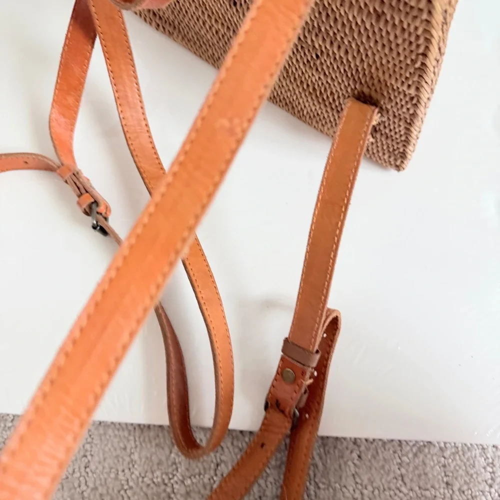 Woven Wicker Leather‎ Strap Mini Backpack